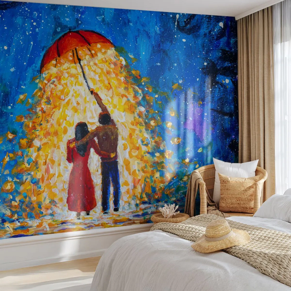 Fotobehang Standard Eco - De magie van een regenachtige avond? - Romantisch, Stel, Liefde - 400x280 cm