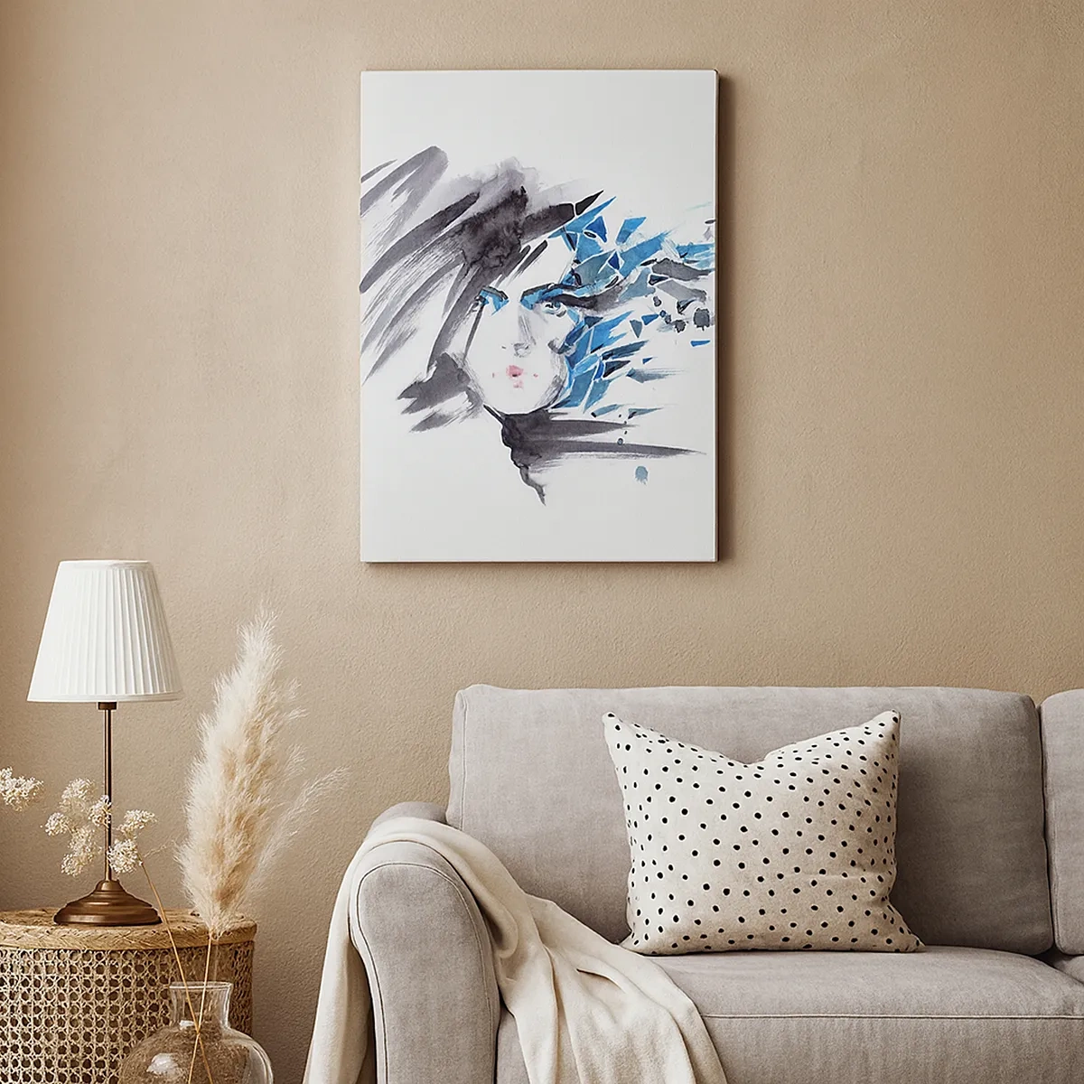 Schilderen op canvas - Sensueel portret in grijs en blauw - 50x70 cm