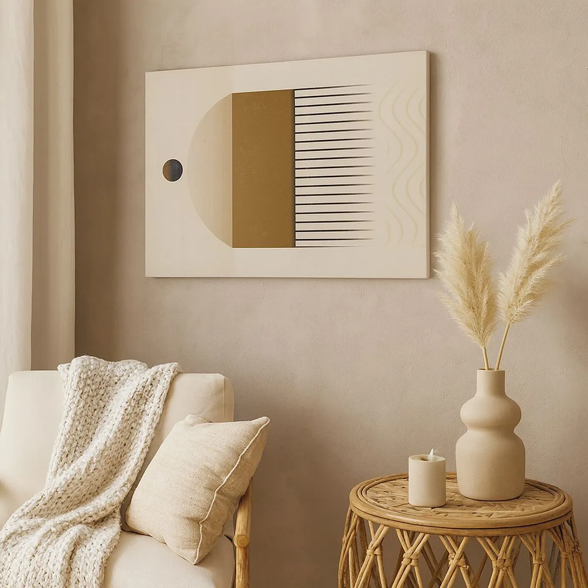 Schilderen op canvas - Abstracte geometrische compositie in beige en bruine tinten - 70x50cm - verschillende staten - Moderne wanddecoratie voor woonkamer en slaapkamer ARTTOR