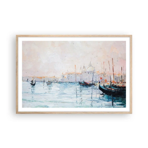 Een poster in een licht eiken lijst - Achter het water, achter de mist - 91x61 cm