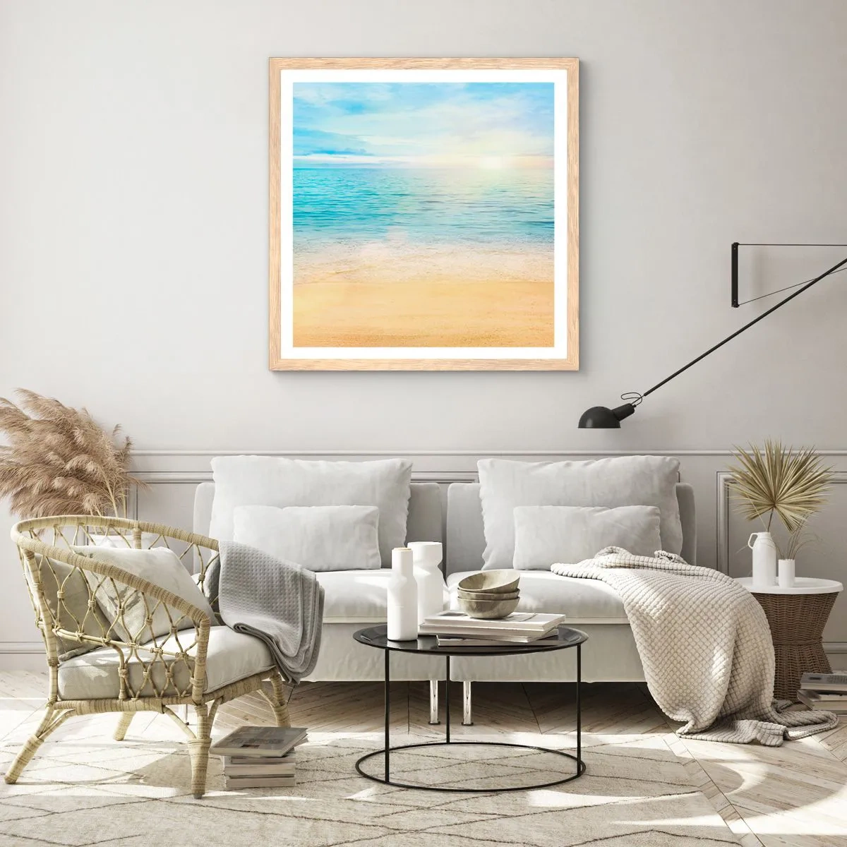 Een poster in een licht eiken lijst - Groot blauw - 60x60 cm