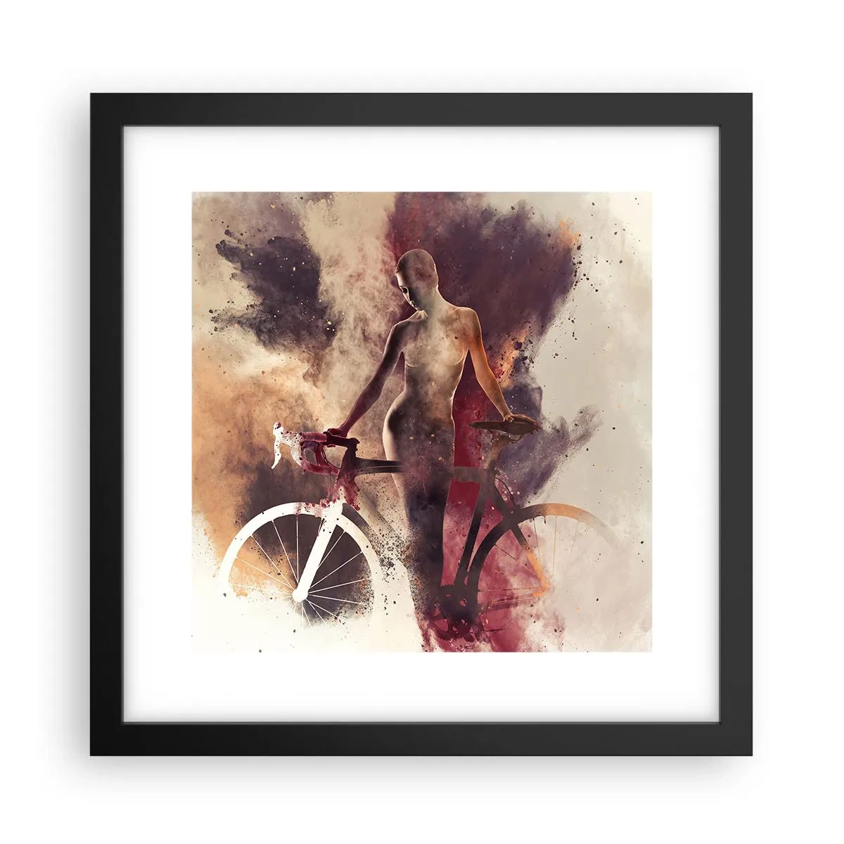 Poster in een zwarte lijst - Een fietsziel in marmeren vormen - 30x30 cm