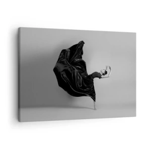 Schilderen op canvas - Een elegante danseres in een zwarte jurk in beweging - 70x50cm - Gevleugeld door muziek - Moderne wanddecoratie voor woonkamer en slaapkamer ARTTOR