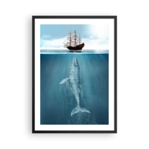 Poster in een zwarte lijst - Een schip op het wateroppervlak met een walvis eronder, in een surrealistische opname - 50x70cm - Het is beter om het niet te weten - Moderne wanddecoratie voor woonkamer en slaapkamer ARTTOR