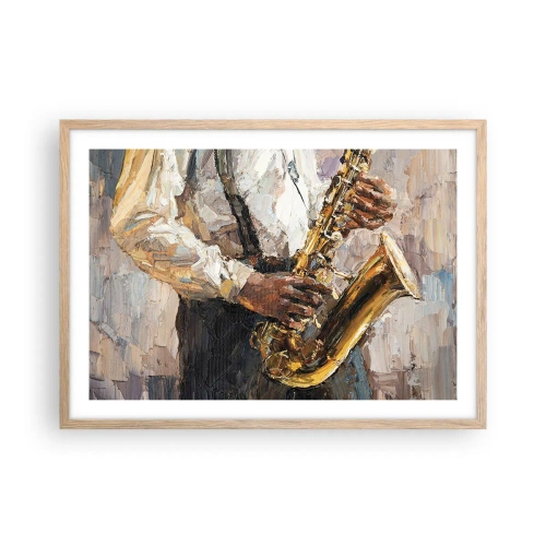 Een poster in een licht eiken lijst - Tijd om te solo te spelen - 70x50 cm
