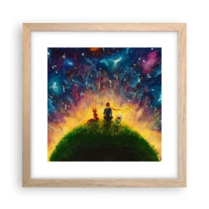 Een poster in een licht eiken lijst - Liefde en vriendschap - de hele wereld - 30x30 cm