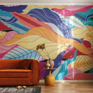 Fotobehang Premium Canvas - Een kleurrijke puinhoop - Abstractie, Kleurrijke bladeren, Deel - 100x70 cm