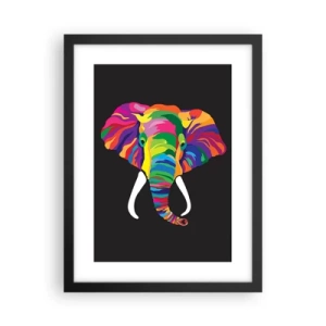 Poster in een zwarte lijst - De olifant die ervan hield om in de regenboog te baden - 30x40 cm