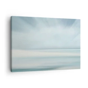 Schilderen op canvas - Een minimalistisch landschap in delicate blauwtinten - 70x50cm - Vrede tot aan de horizon - Moderne wanddecoratie voor woonkamer en slaapkamer ARTTOR