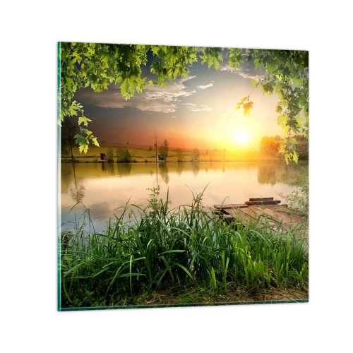 Schilderen op glas - Landschap in een groen kader - 30x30 cm