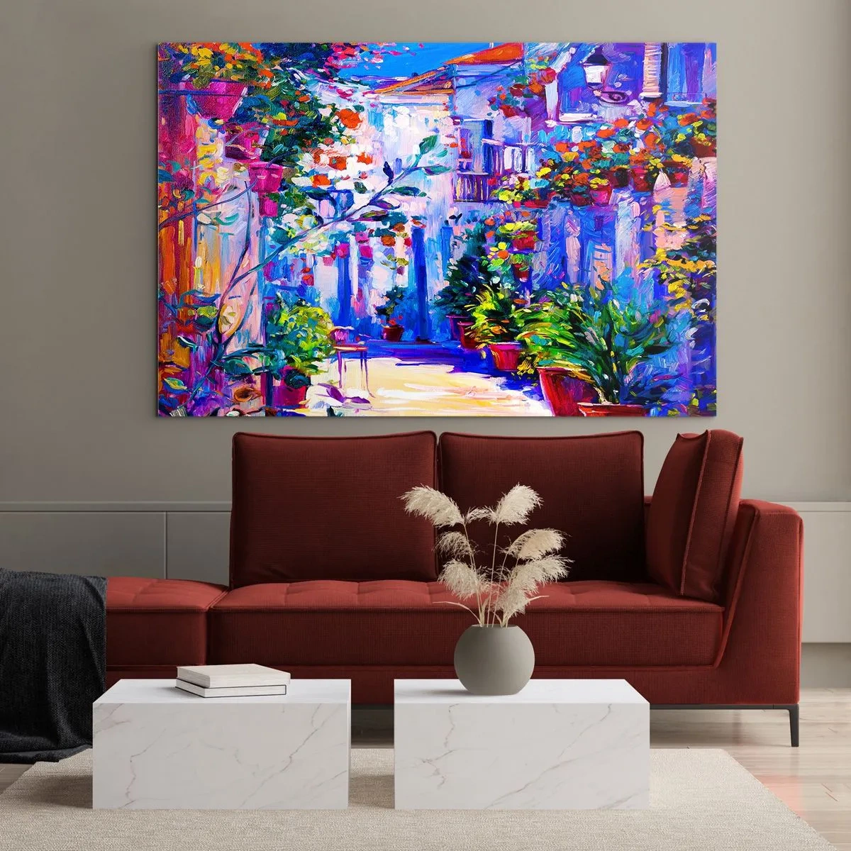 Schilderen op glas - Impressie - een Italiaanse straat - 100x70 cm