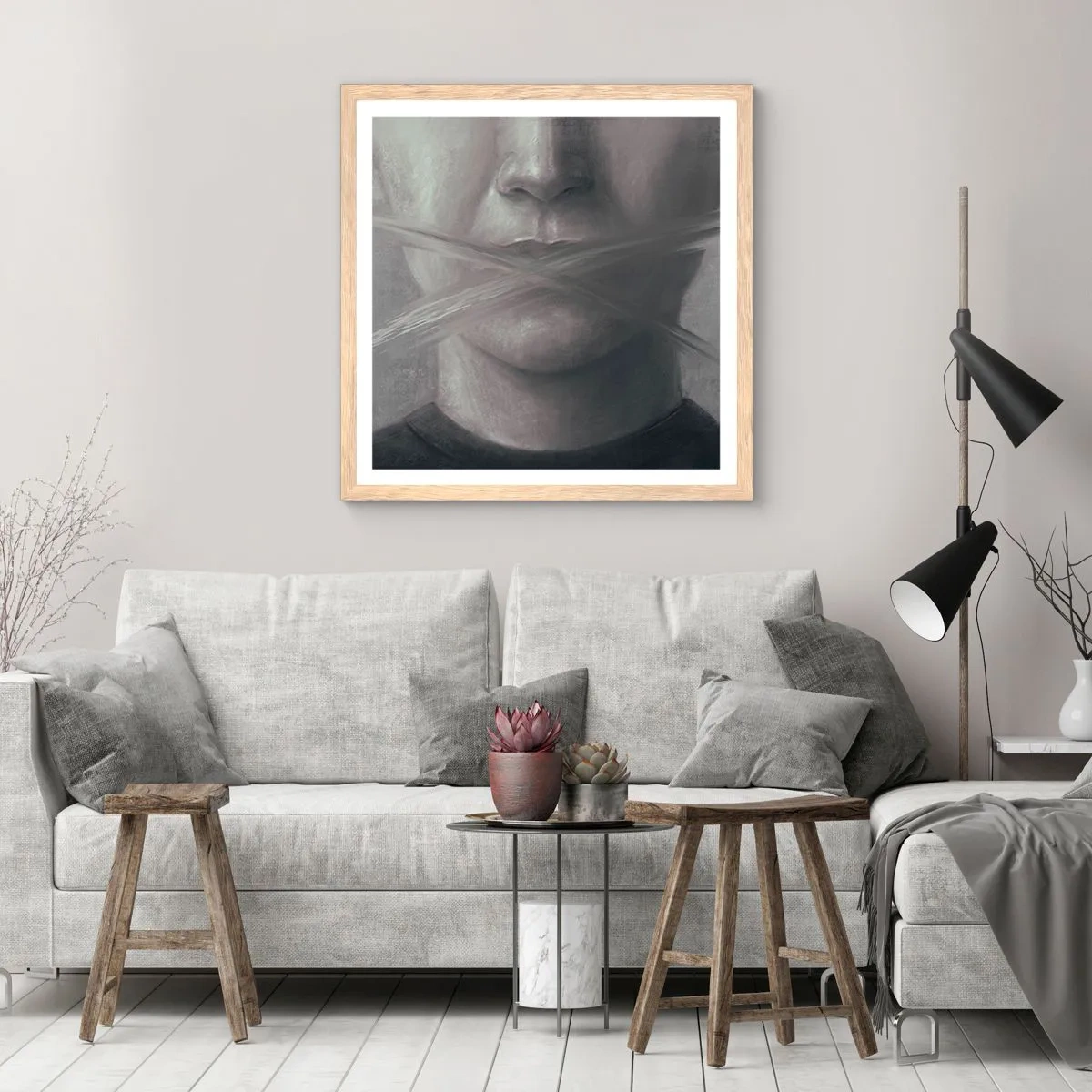 Een poster in een licht eiken lijst - Zonder een woord - 40x40 cm