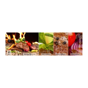 Fotobehang Monster Premium Sand - Opgewekt door hitte - Gastronomie, biefstuk, Vlammen van vuur - 100x30 cm