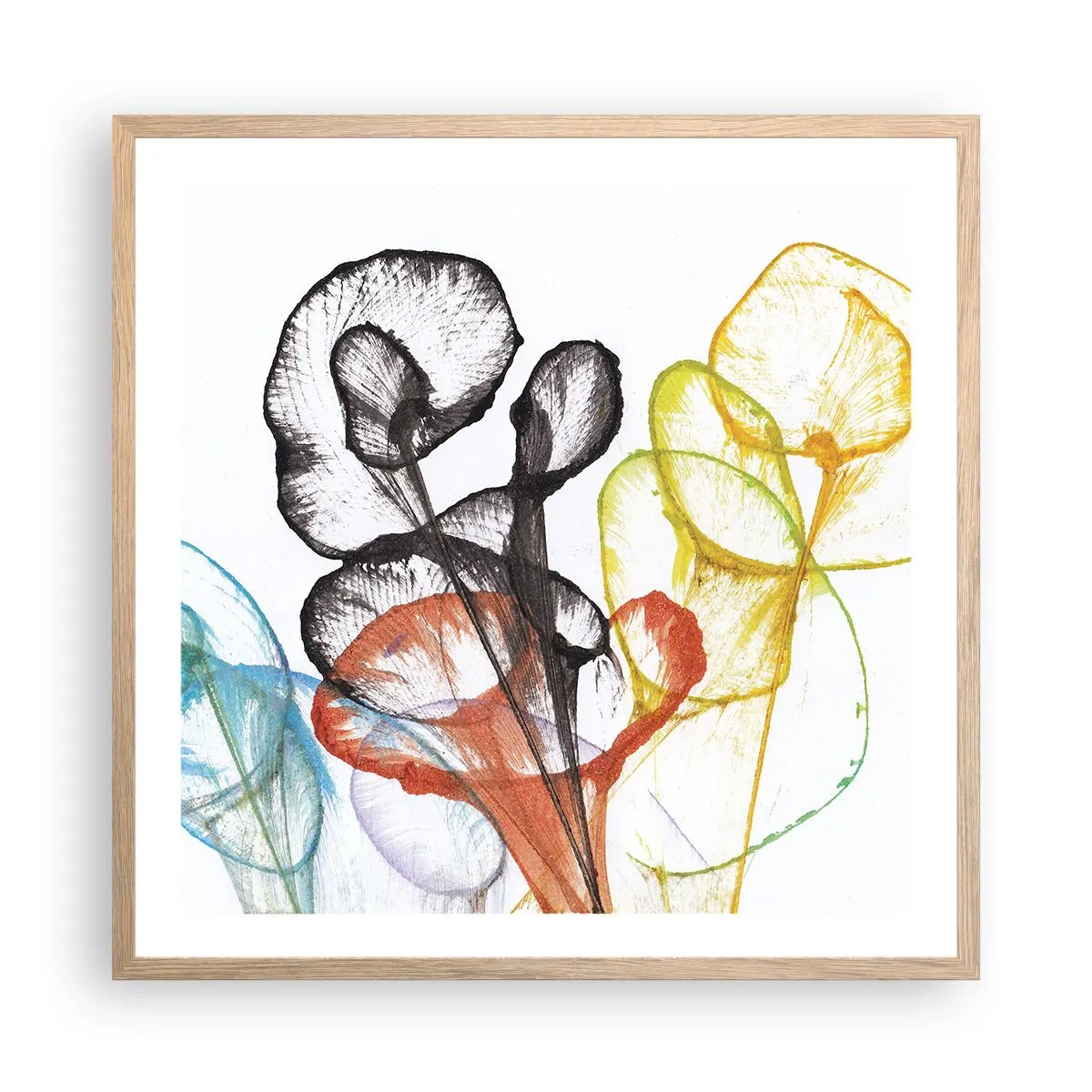 Een poster in een licht eiken lijst - Bloemen met een ziel - 60x60 cm