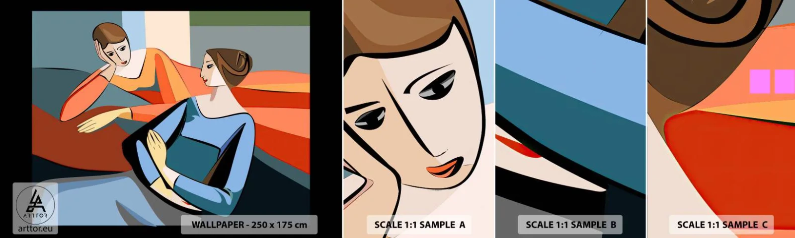 Fotobehang Staaltje Standard Eco - Een moment van vertrouwen - Kubisme, Portret, Vrouwen - 100x30 cm