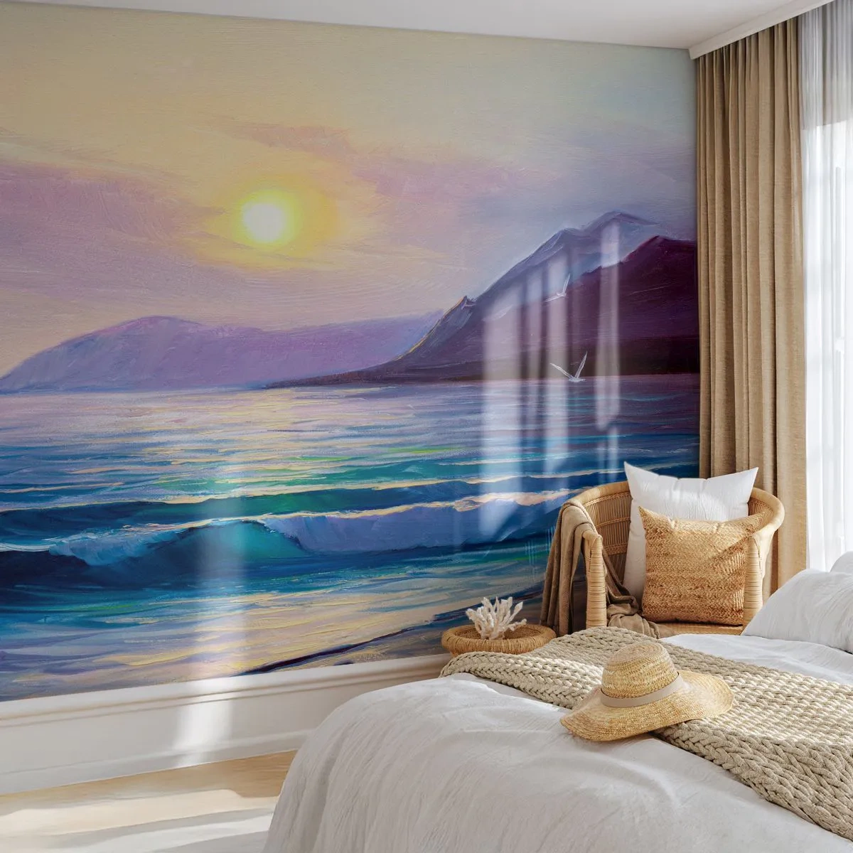 Zelfklevend Fotobehang Deluxe Sticker - Water en luchtkristal - Landschap, Zee, Bergen - 350x256 cm