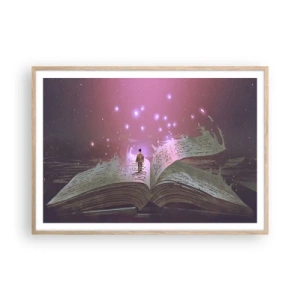 Een poster in een licht eiken lijst - Uitnodiging voor een andere wereld - lees! - 100x70 cm