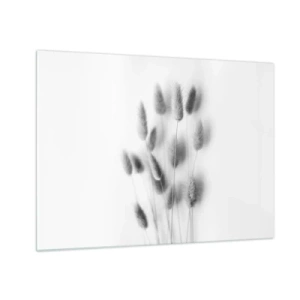 Schilderen op glas - Zwart-witte grasoren op een lichte achtergrond in een minimalistische stijl - 70x50cm - Haar luchtigheid gras - Moderne wanddecoratie voor woonkamer en slaapkamer ARTTOR