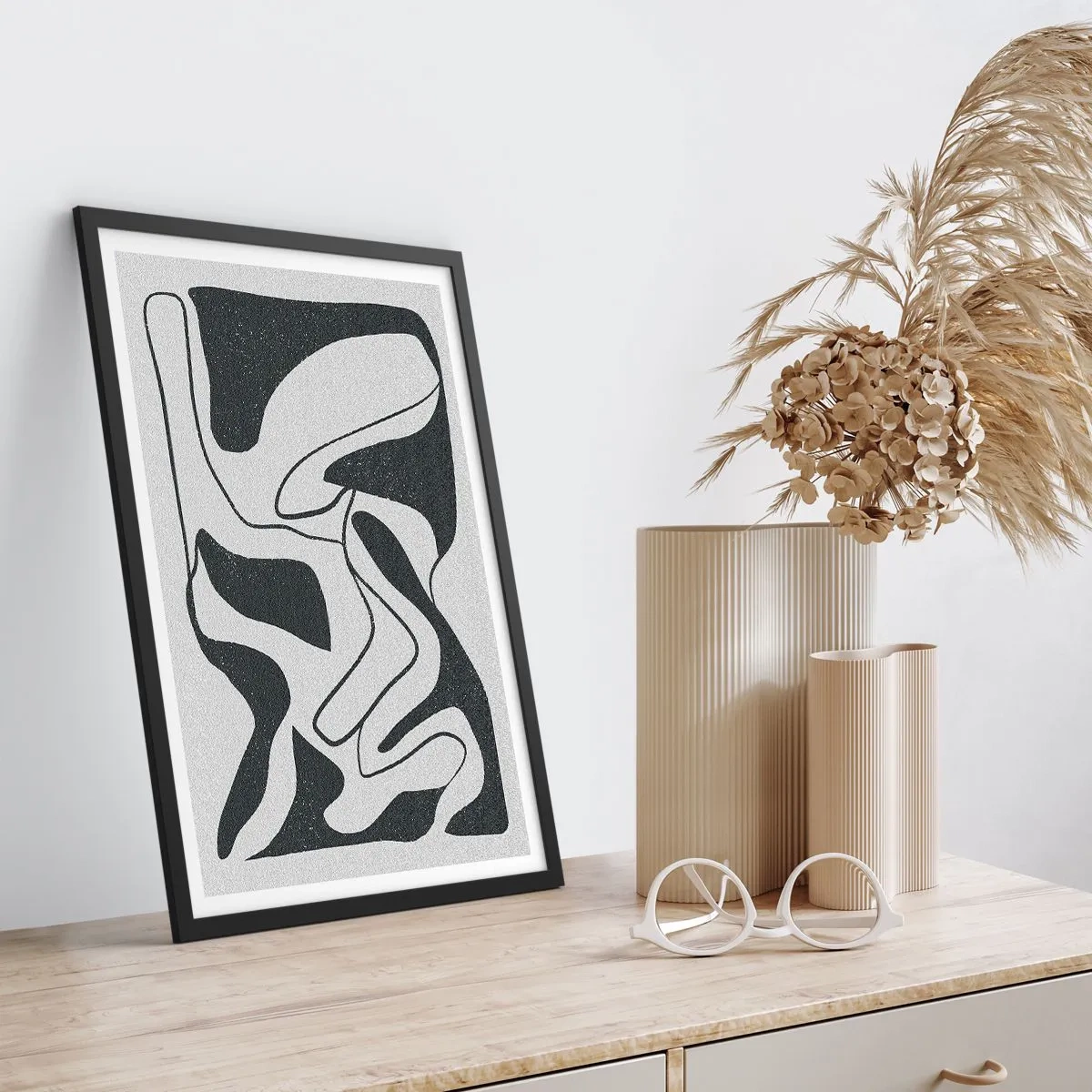 Poster in een zwarte lijst - Abstract doolhofplezier - 70x100 cm