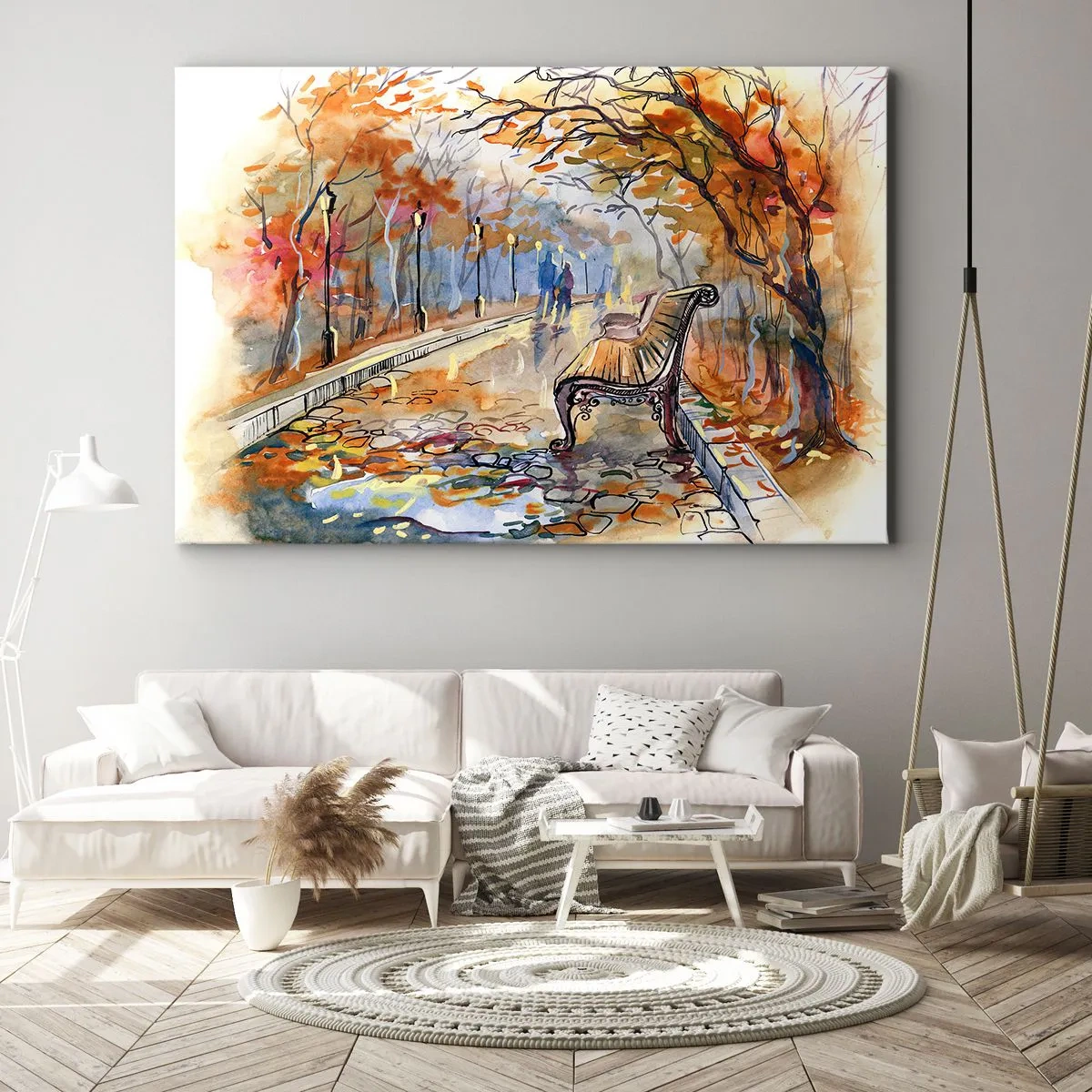 Schilderen op canvas - Samen wandelen in de herfst - 120x80 cm