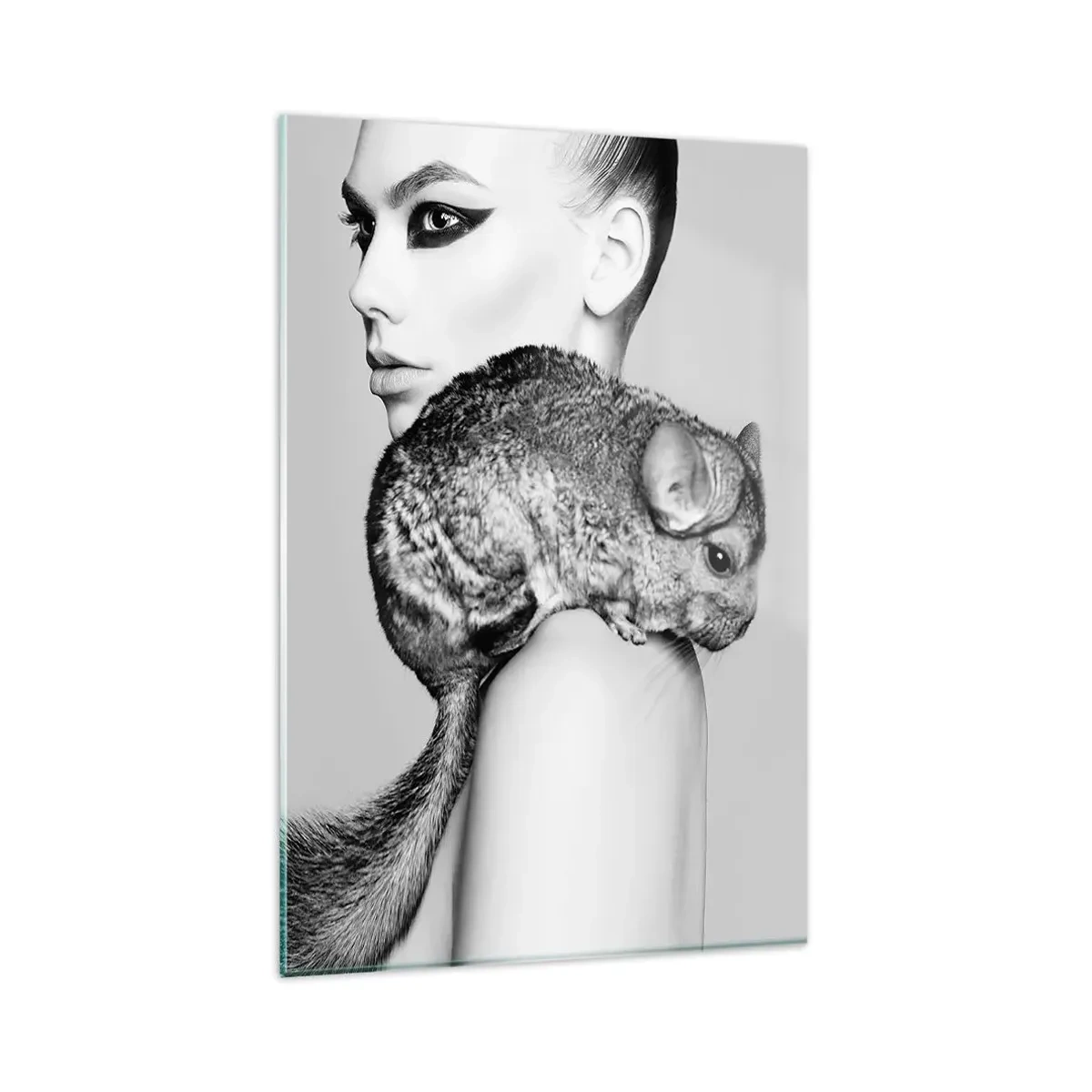 Schilderen op glas - Dame met een chinchilla - 80x120 cm