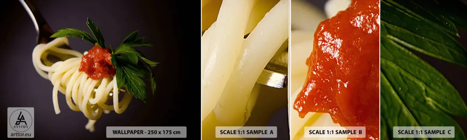 Fotobehang Staaltje Standard Eco - Een lekker hapje - Gastronomie, Spaghetti, Italië - 100x30 cm