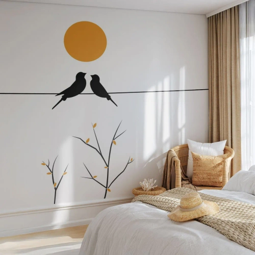 Fotobehang Premium Canvas - Nachtegalen avond - Abstractie, Vogels, Grafisch - 150x105 cm