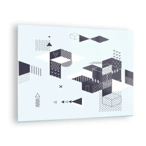 Schilderen op glas - Abstracte geometrische compositie in zwart-wit op een lichte achtergrond - 70x50cm - In de ziel van een wiskundige - Moderne wanddecoratie voor woonkamer en slaapkamer ARTTOR