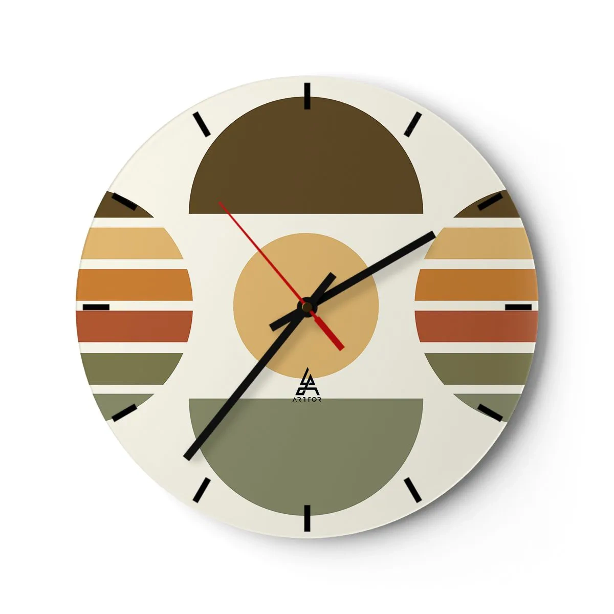 Wandklok - Klok - Geometrische halve cirkels en strepen in aardse tinten op een lichte achtergrond - 30x30cm - In aardetinten - Moderne wanddecoratie voor woonkamer, keuken en slaapkamer ARTTOR