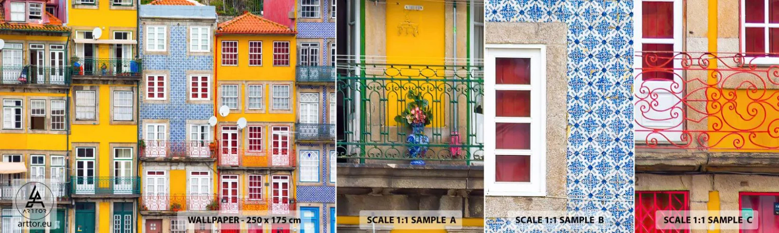 Fotobehang Staaltje Standard Eco - De kleuren van de oude stad - Stad, Porto, Architectuur - 100x30 cm