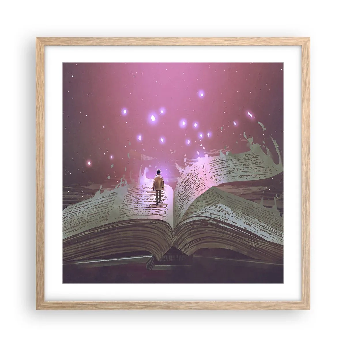 Een poster in een licht eiken lijst - Uitnodiging voor een andere wereld - lees! - 50x50 cm