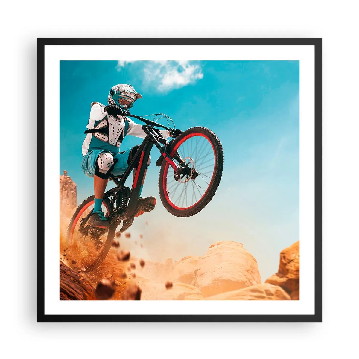 Poster in een zwarte lijst - Fiets waanzin demon - 60x60 cm
