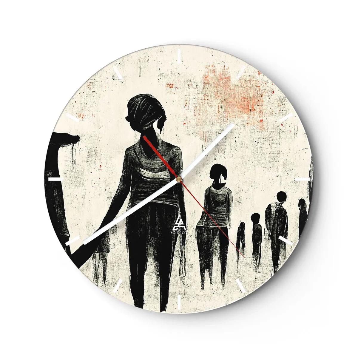 Wandklok - Klok - Silhouetten van figuren in donkere kleuren op een lichte achtergrond - 30x30cm - Tegen eenzaamheid - Moderne wanddecoratie voor woonkamer, keuken en slaapkamer ARTTOR