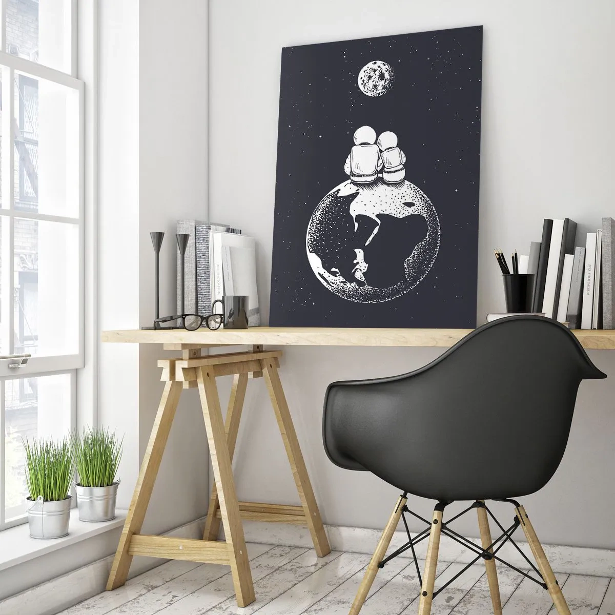 Schilderen op glas - Een kosmisch love story  - 50x70 cm