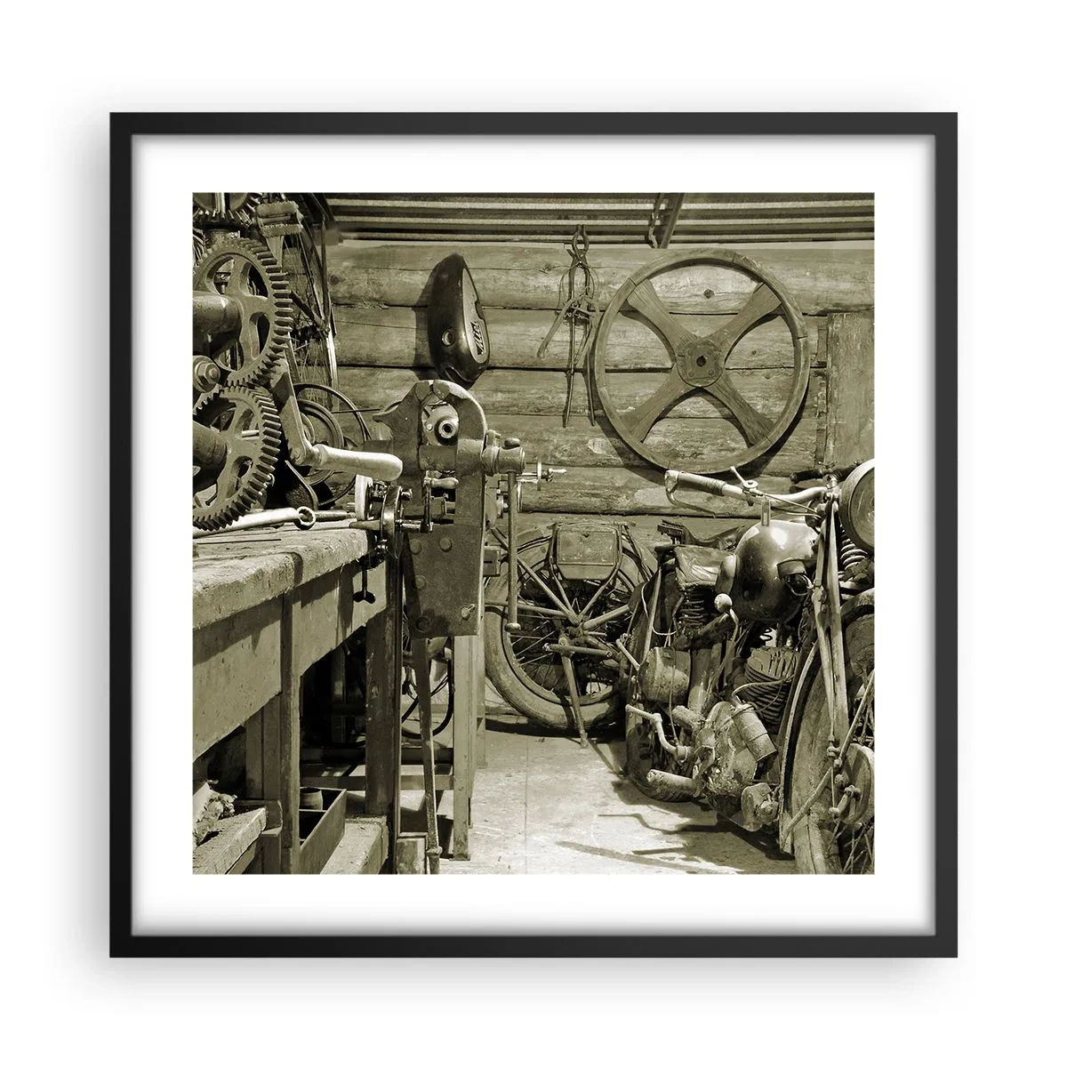 Poster in een zwarte lijst - In de schuur van oom Władek - 50x50 cm