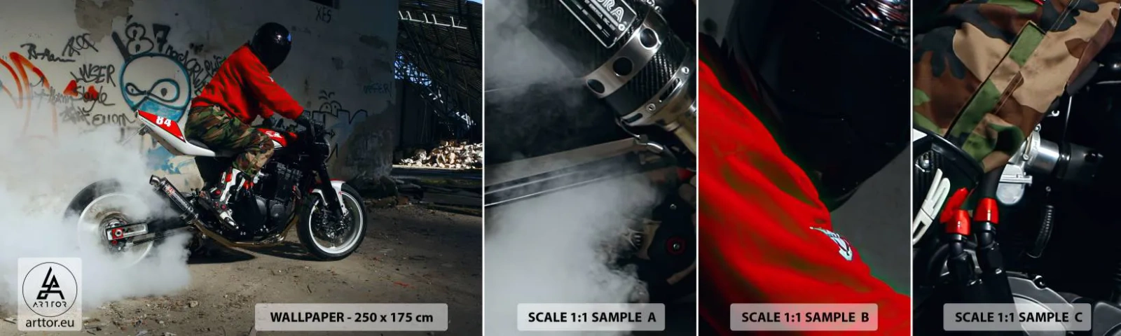 Fotobehang Staaltje Standard Eco - Achtervolg mij! - Automobiel, Motor, Graffiti - 100x30 cm