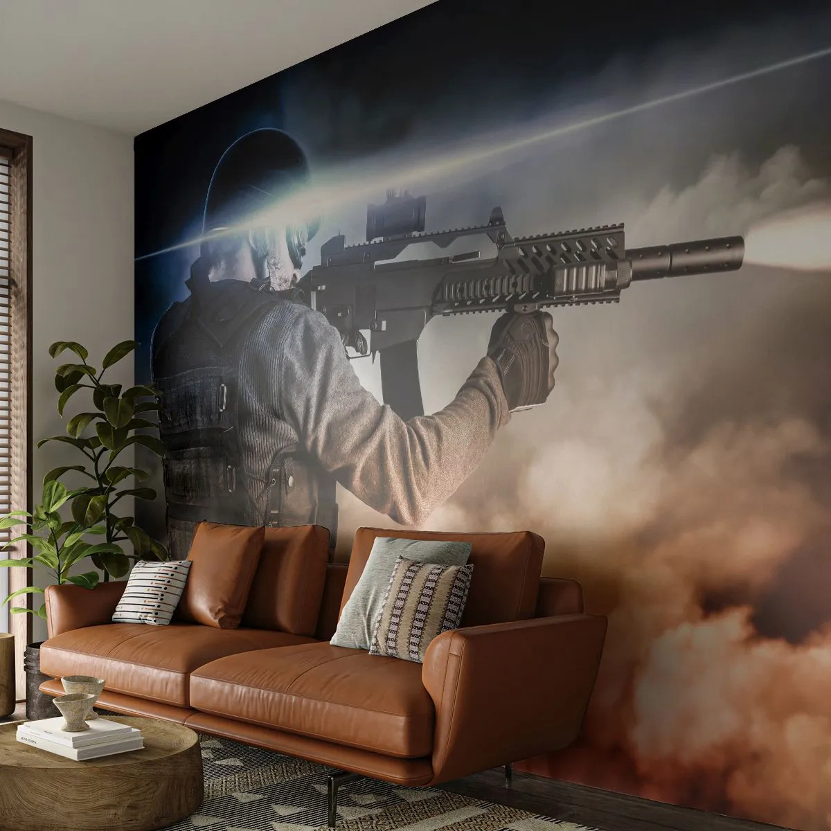 Zelfklevend Fotobehang Deluxe Sticker - Gewoon een held - Leger, Wapen, Soldaat - 250x175 cm
