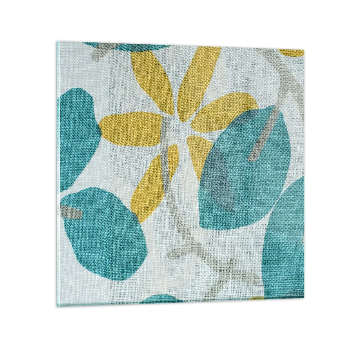 Schilderen op glas - Tussen de azuurblauwe bladeren - 70x70 cm