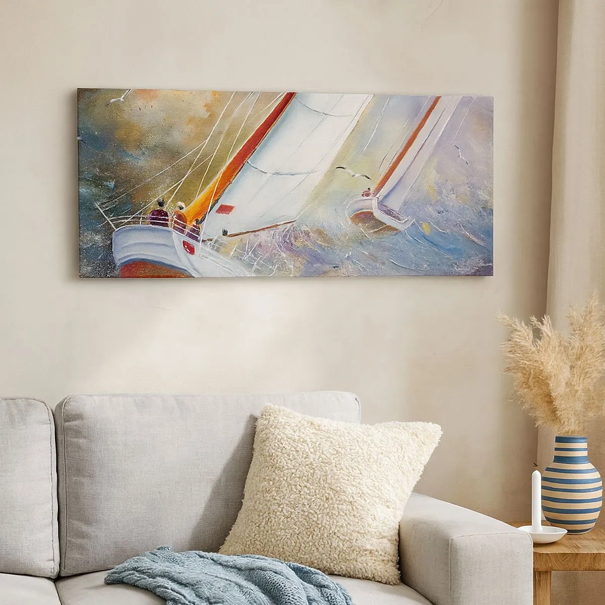Schilderen op canvas - Lopend op de golven  - 100x40 cm