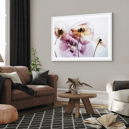 Poster in een witte lijst - Transparante lichaamsbloemen - 91x61 cm