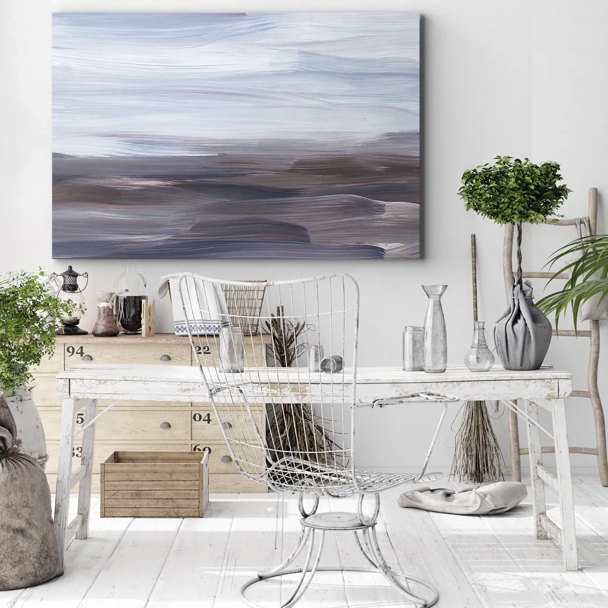 Schilderen op canvas - Een subtiele abstractie met delicate penseelstreken in pasteltinten. - 70x50cm - Elementen: water - Moderne wanddecoratie voor woonkamer en slaapkamer ARTTOR