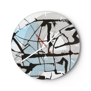 Wandklok - Klok - Zwarte abstracte lijnen tegen een achtergrond van blauwe en grijze vlekken - 30x30cm - Toch blauw - Moderne wanddecoratie voor woonkamer, keuken en slaapkamer ARTTOR