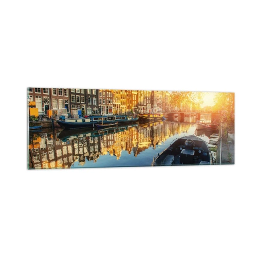Schilderen op glas - Ochtend in Amsterdam - 90x30 cm