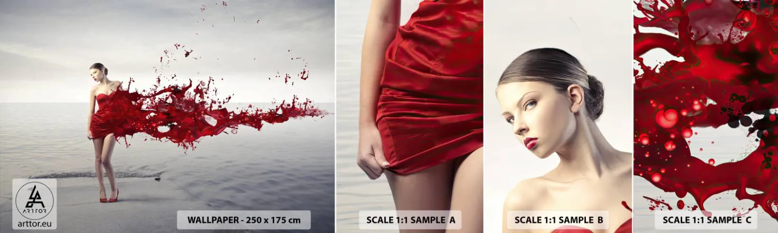 Fotobehang Staaltje Standard Eco - Gepassioneerd als scharlaken - Vrouw, Model, Grafisch - 100x30 cm