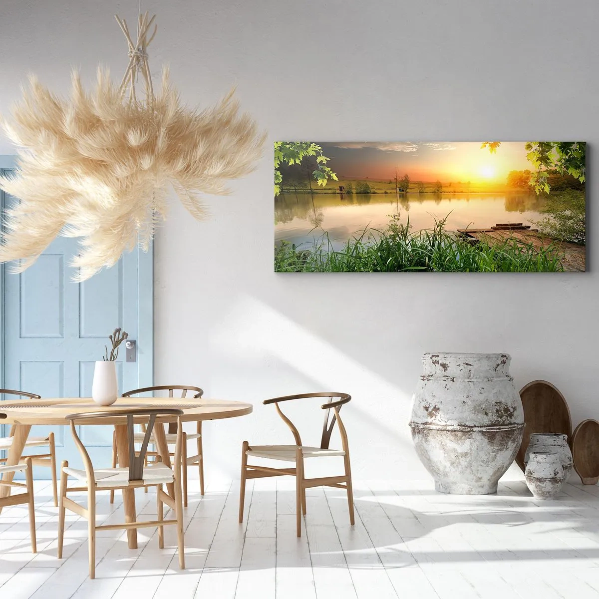 Schilderen op canvas - Landschap in een groen kader - 120x50 cm