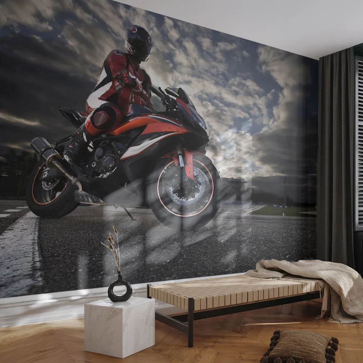 Zelfklevend Fotobehang Deluxe Sticker - Dark Rider - Automobiel, Motor, Race - 250x175 cm