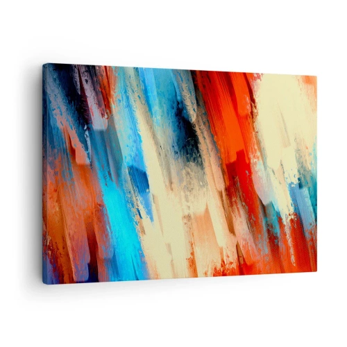 Schilderen op canvas - Abstracte penseelstreek in tinten blauw en oranje - 70x50cm - Een cascade van kleuren - Moderne wanddecoratie voor woonkamer en slaapkamer ARTTOR