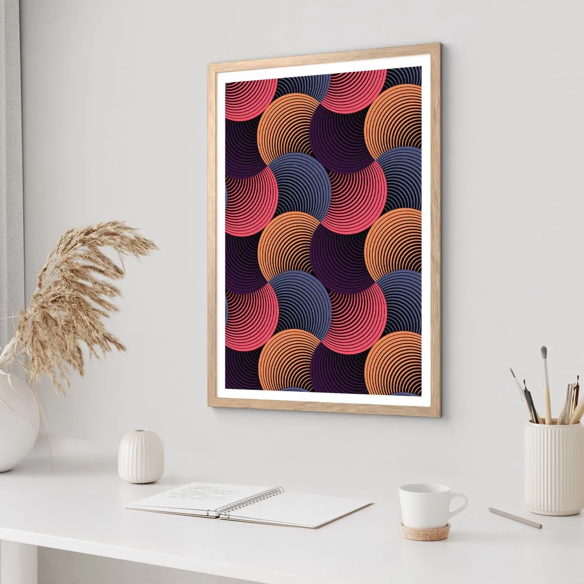 Een poster in een licht eiken lijst - In een cirkelvormig ritme - 40x50 cm