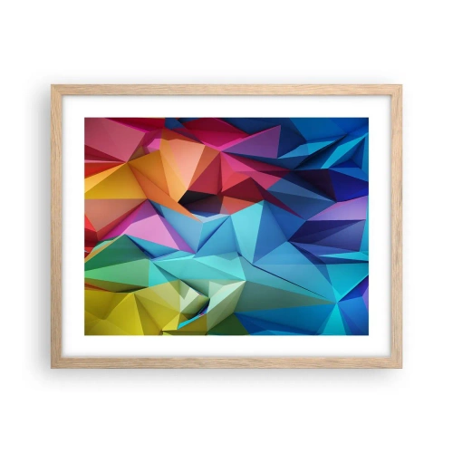 Een poster in een licht eiken lijst - Regenboog origami - 50x40 cm