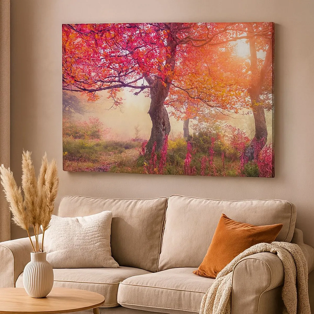 Schilderen op canvas - Herfstlandschap met bomen in intense kleuren - 70x50cm - Bloeiende razernij - Moderne wanddecoratie voor woonkamer en slaapkamer ARTTOR